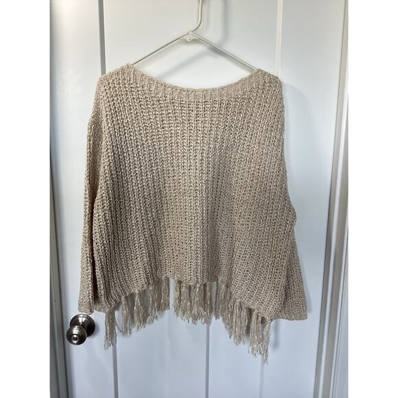 Altar'd State Women Boho Anabella Oversized Fringe Pullover Sweater Cream Medium - Picture 1 of 11